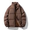 Unisex Solid Color Stand Collar Puffer Jacket Winter Thick Warm Casual Loose Fit Hoodless Down Alternative Coat