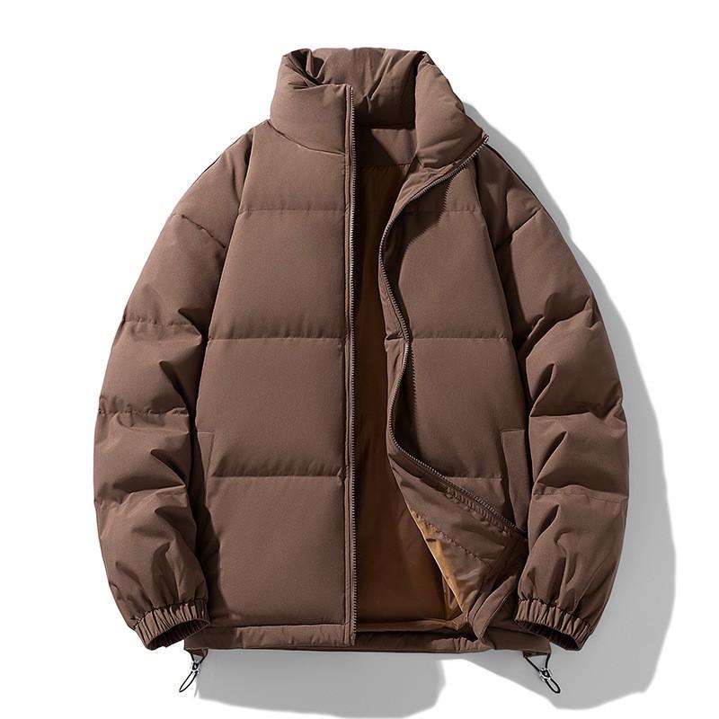 Unisex Solid Color Stand Collar Puffer Jacket Winter Thick Warm Casual Loose Fit Hoodless Down Alternative Coat