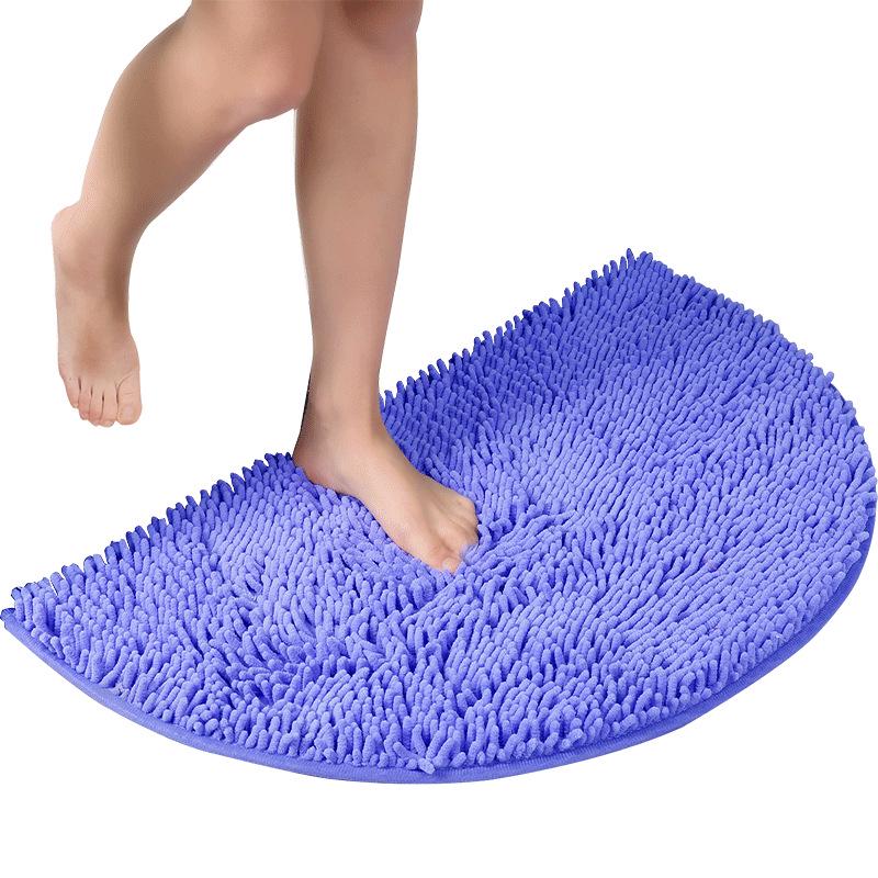 Non-Slip Chenille Half-Round Floor Mat - Water Absorbing, Machine Washable Rug for Hallway, Bathroom, and Bedroom