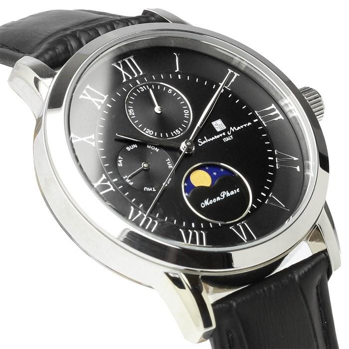 [Salvatore Marra] Watch Moon Phase Multi-Calendar 50m Waterproof Business Formal Men's Leather Strap Limited Edition Silver Black