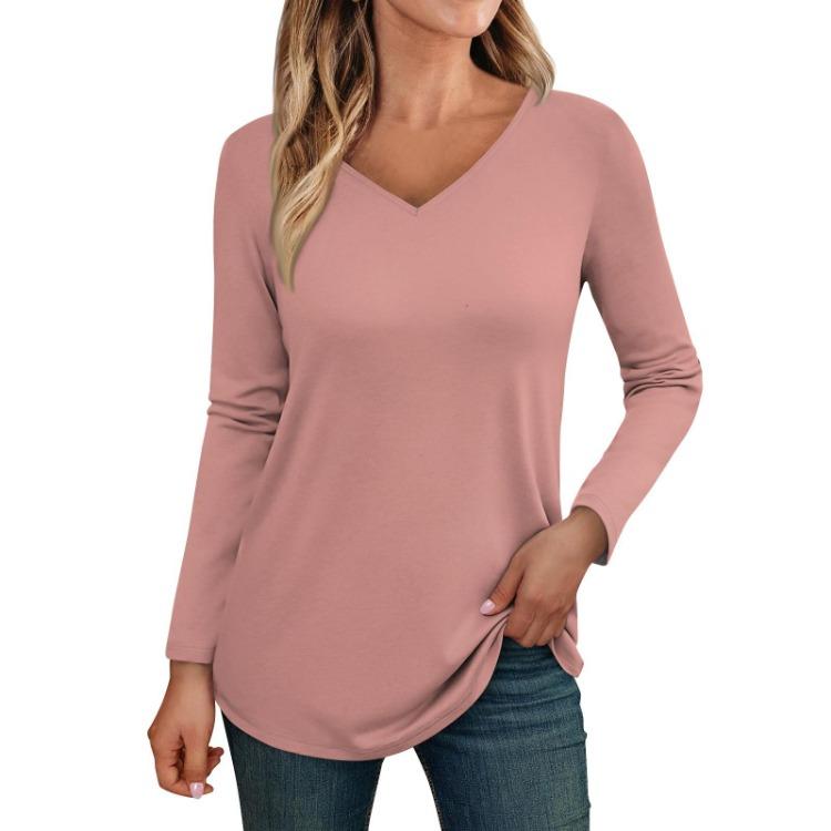 Trendy Fall Outfits Womens Long Sleeve V Neck T Shirts Fitted Casual Tunic Blouses Basic Tee Tops