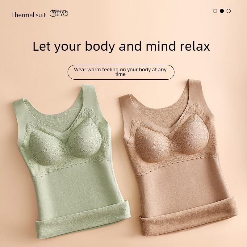 German Velvet Self-Heating Thermal Vest with Chest Pad - Silk Cashmere, Double-Sided, Thickened for Warmth