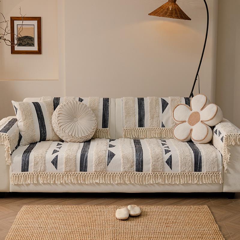 Simple Geometric Fringed Lace Four-Season Sofa Cushion, Living Room Cover All-Inclusive Universal Cover  New Sofa Cushion