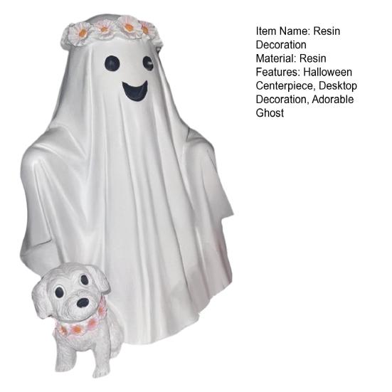 Ghost Walking Dog Statue Halloween Ghost And Dog Figurine Resin