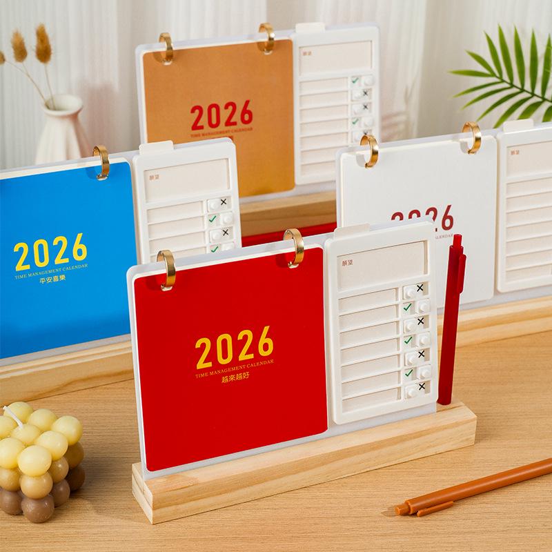 2026 Year of the Horse Wooden Desk Calendar with Custom Logo - Unique Punch Card Design for Business Office