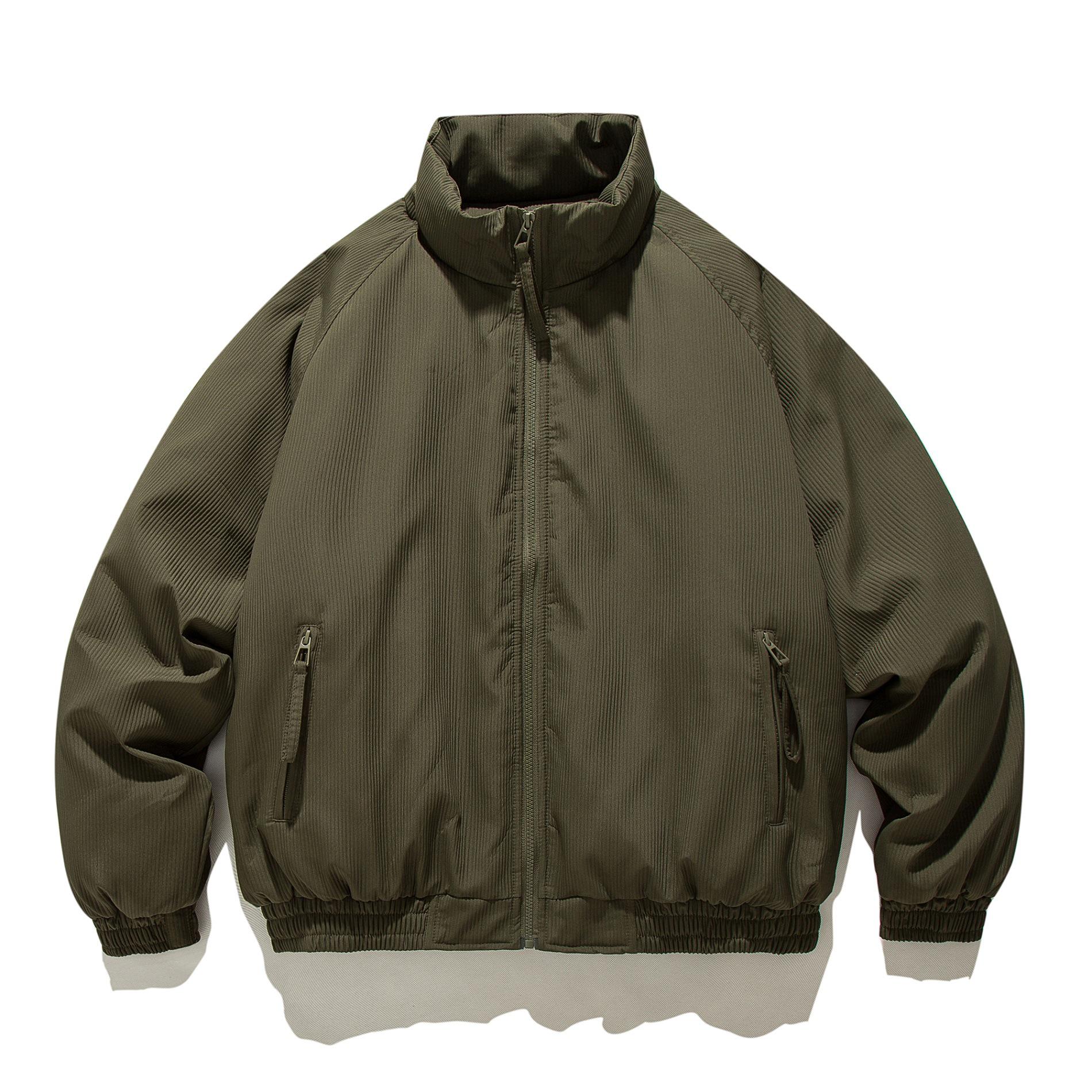 Unisex Mallard Coffee Vertical Stripe Cotton Padded Jacket - Japanese Retro Style for Autumn and Winter XL