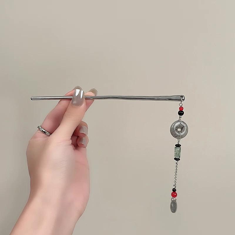 Exquisite Pfirsichblüten Quaste Haarnadel für Hanfu Hochsteckfrisur