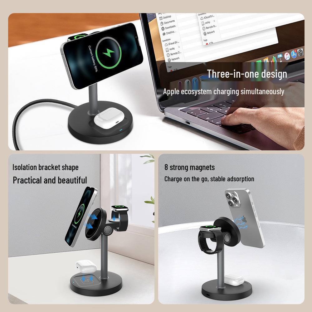 Desktop 15W Wireless Charger with Magnetic Attachment & Phone Stand for Apple Devices