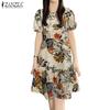 ZANZEA Women Casual Round Neck Summer Short Sleeve Print Cotton Dress