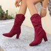 Women's Pointed Toe Slouchy High Heel Fashion Boots, Suede Chunky Heel Ankle Boots, Plus Size Winter Shoes