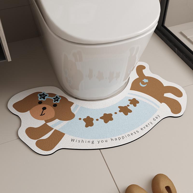 Cartoon Puppy Diatomaceous Earth Anti-slip U-shaped Toilet Foot Mat - Quick-drying, Water Absorbent, Easy to Clean