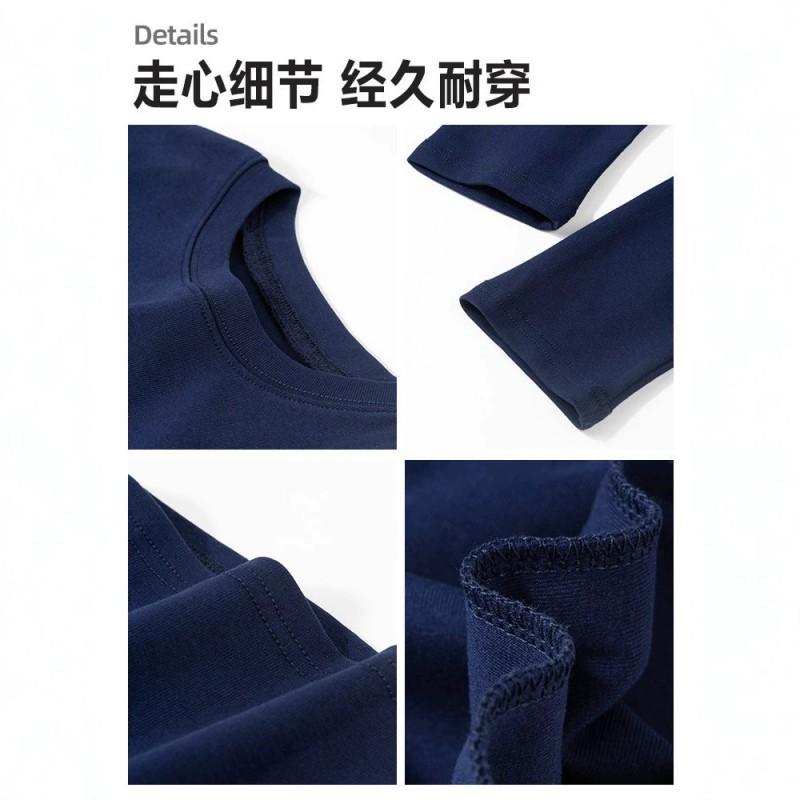 Womens Navy Blue Hooded Sweatshirt Set Casual Korean Style 3-Piece Outfit With Long Sleeve Top Straight Leg Pants Base Layer