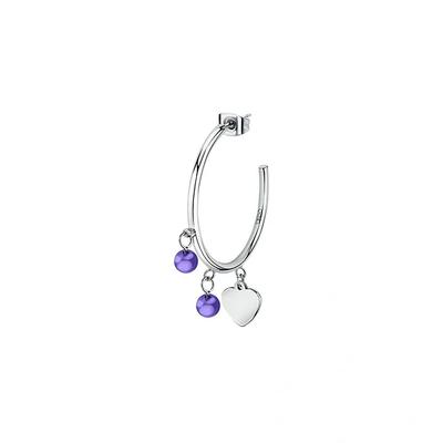 Single Steel Heart Earrings With Tanzanite Beads LPS02AQM45 For Women