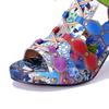 Johnature Women's Handmade Genuine Leather Colorful Bohemian Style Riveted High Heel Sandals