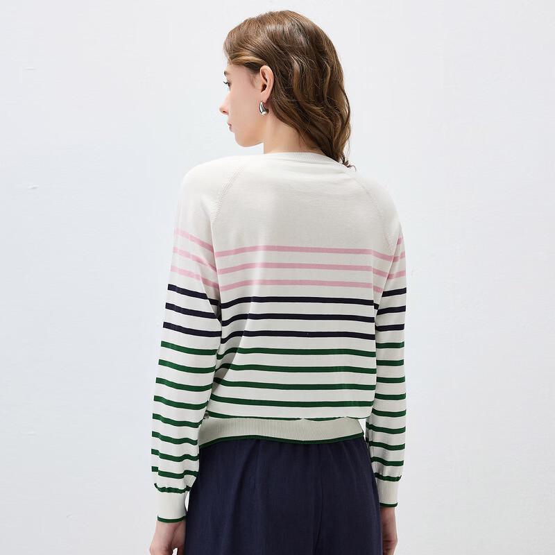 Women's Striped Mulberry Silk Blend Long Sleeve Knit Top
