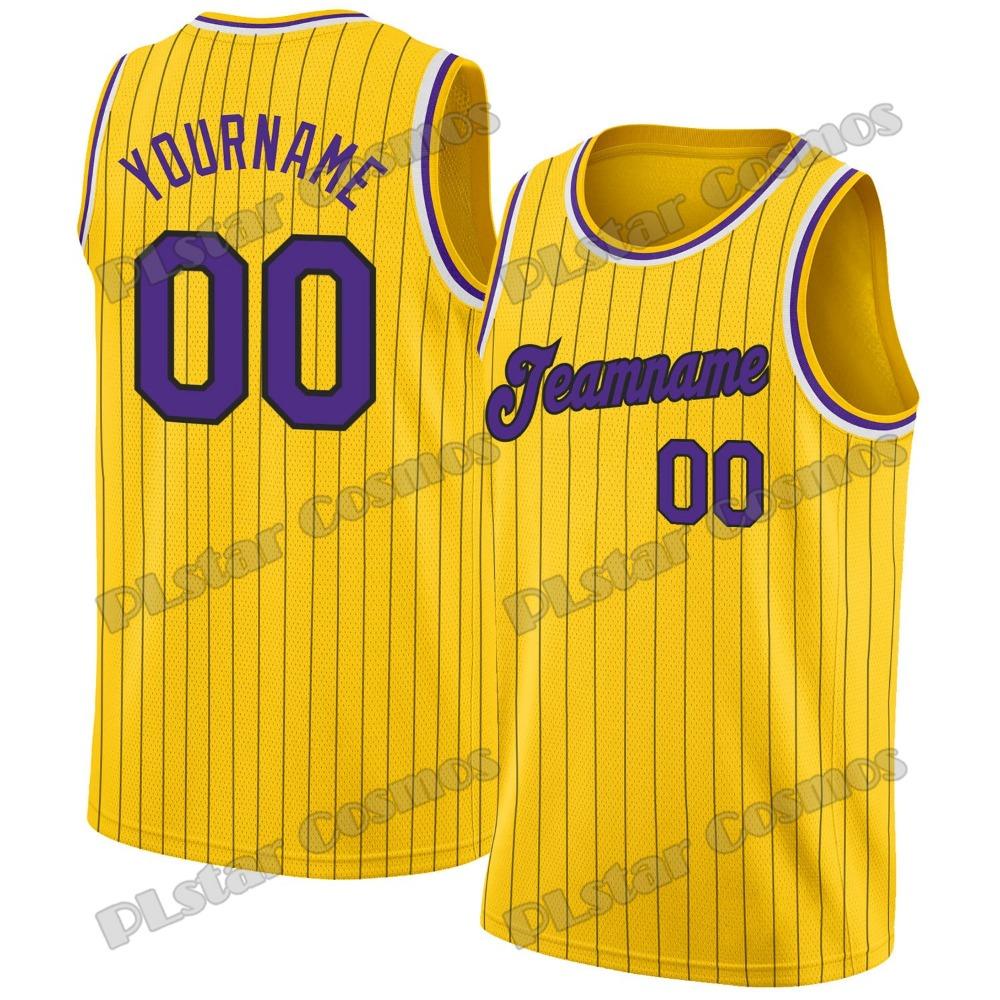 Custom Name Gold White Pinstripe Purple 3D Printed Fashion Men's Basketball