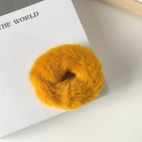 Girls' Candy Color Plush Rabbit Fur Hair Band - Cute, Versatile Student Bun Accessory