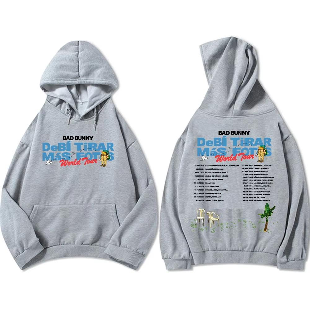 Bad Bunny Fotos World Tour Hoodies Langarm Fleece Kapuzenpullover Streetwear Herren Damen Kleidung