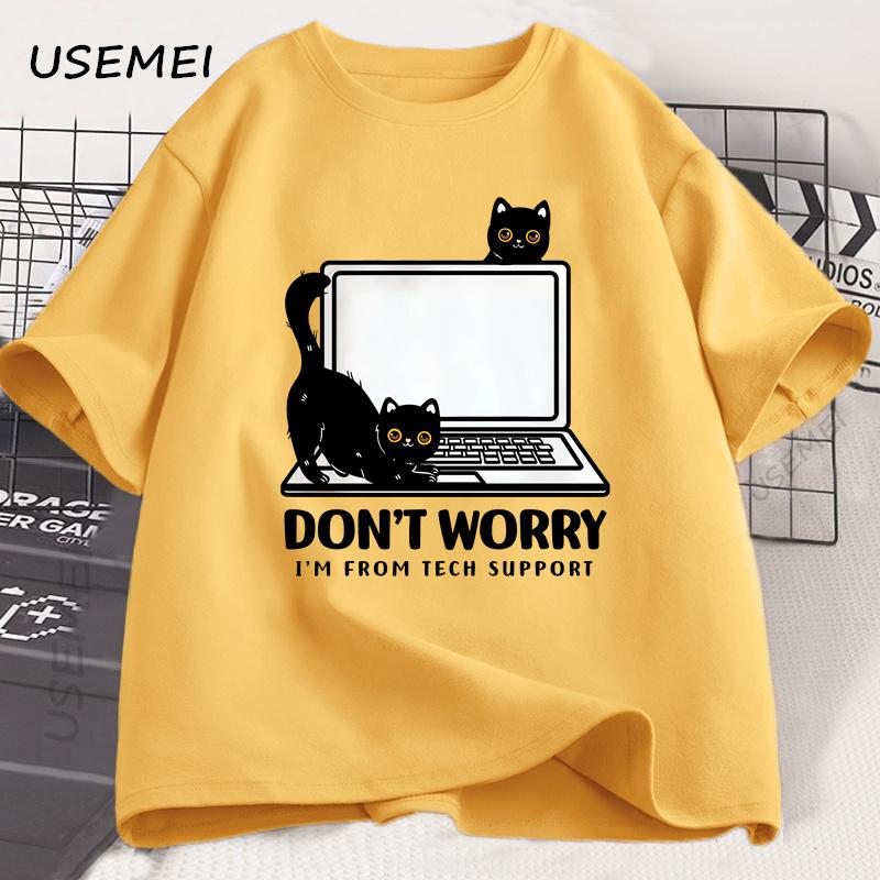 Don't Worry I'm From Tech Support Cat T Shirt Funny Cat T-Shirt Cat Lover Tee  Gift Clothes Summer Cotton Short-sleeve