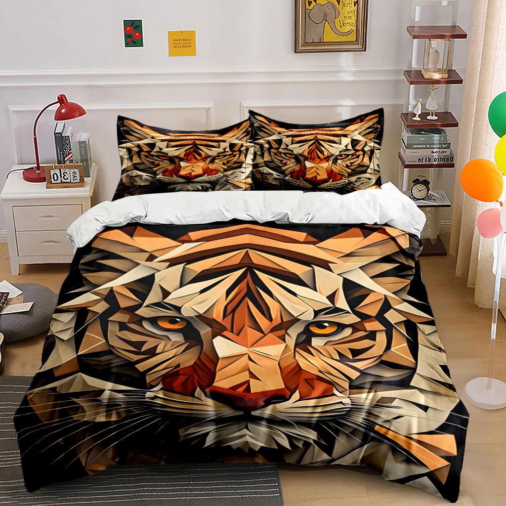 Geometric tiger face pattern. Bedding sets Duvet cover sets Duvet covers Pillowcases(1*Duvet Cover 2*Pillowcases without duvet insert)