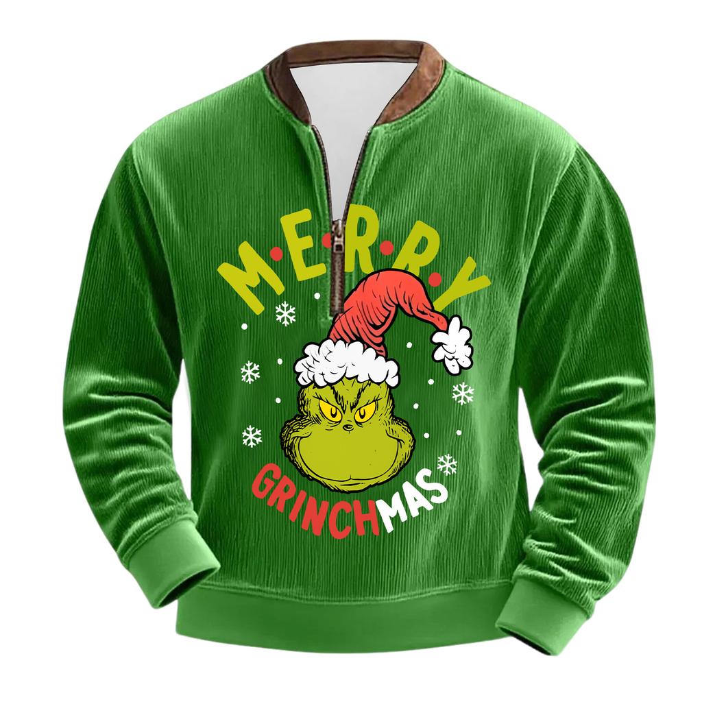 Herren Weihnachts-Print Cordhemd mit Knopfleiste