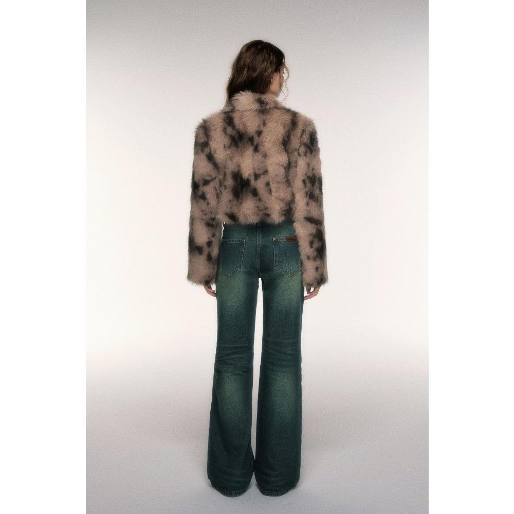 Stylish retro sweet and cool horn buckle short leopard print imitation fur coat women's 2025 autumn and winter warm fur fur top