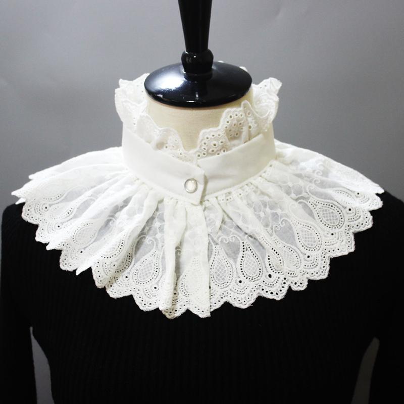 Elegant Hollow Embroidery High Collar Shawl Ruffled Fake Collar White Scarf Half Shirt Decorative Stand Collar