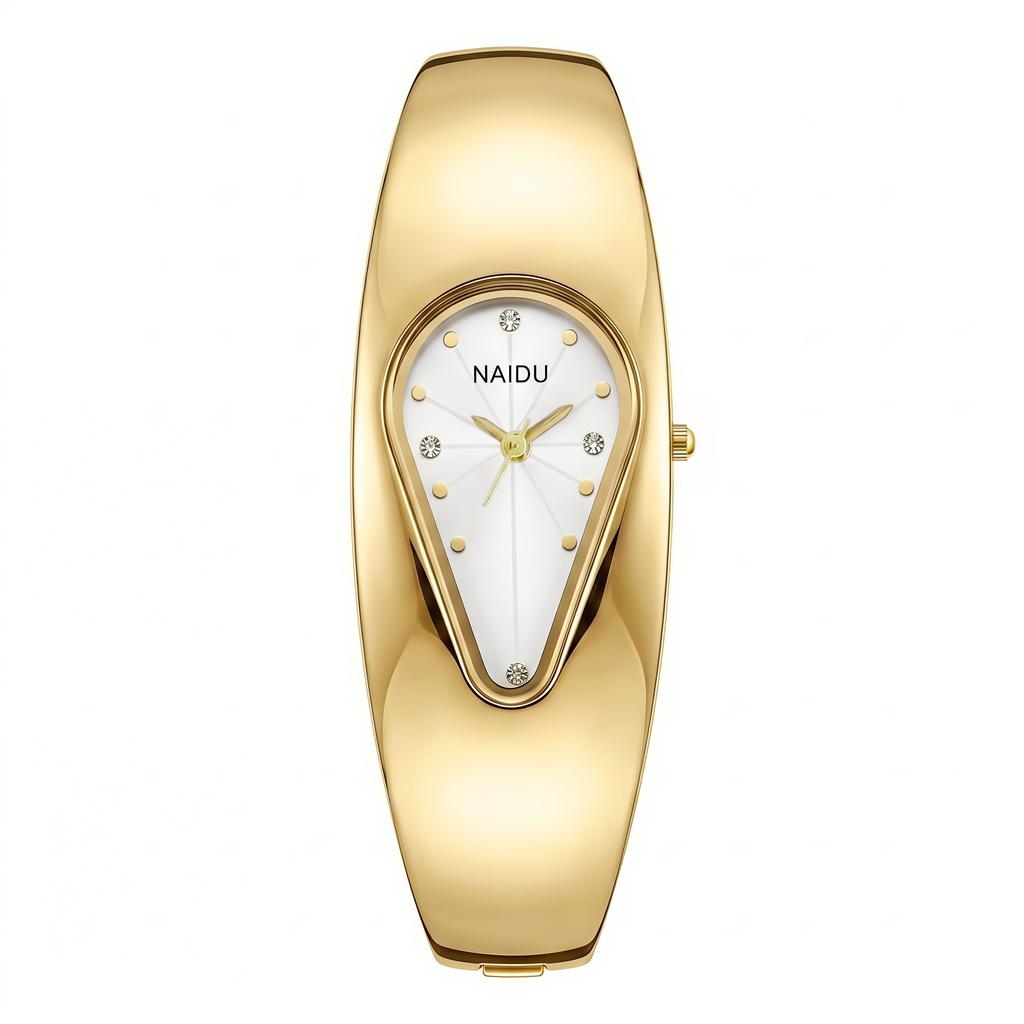 Women's Teardrop Dial Bangle Watch Rhinestone Minimalist Dress Wristwatch