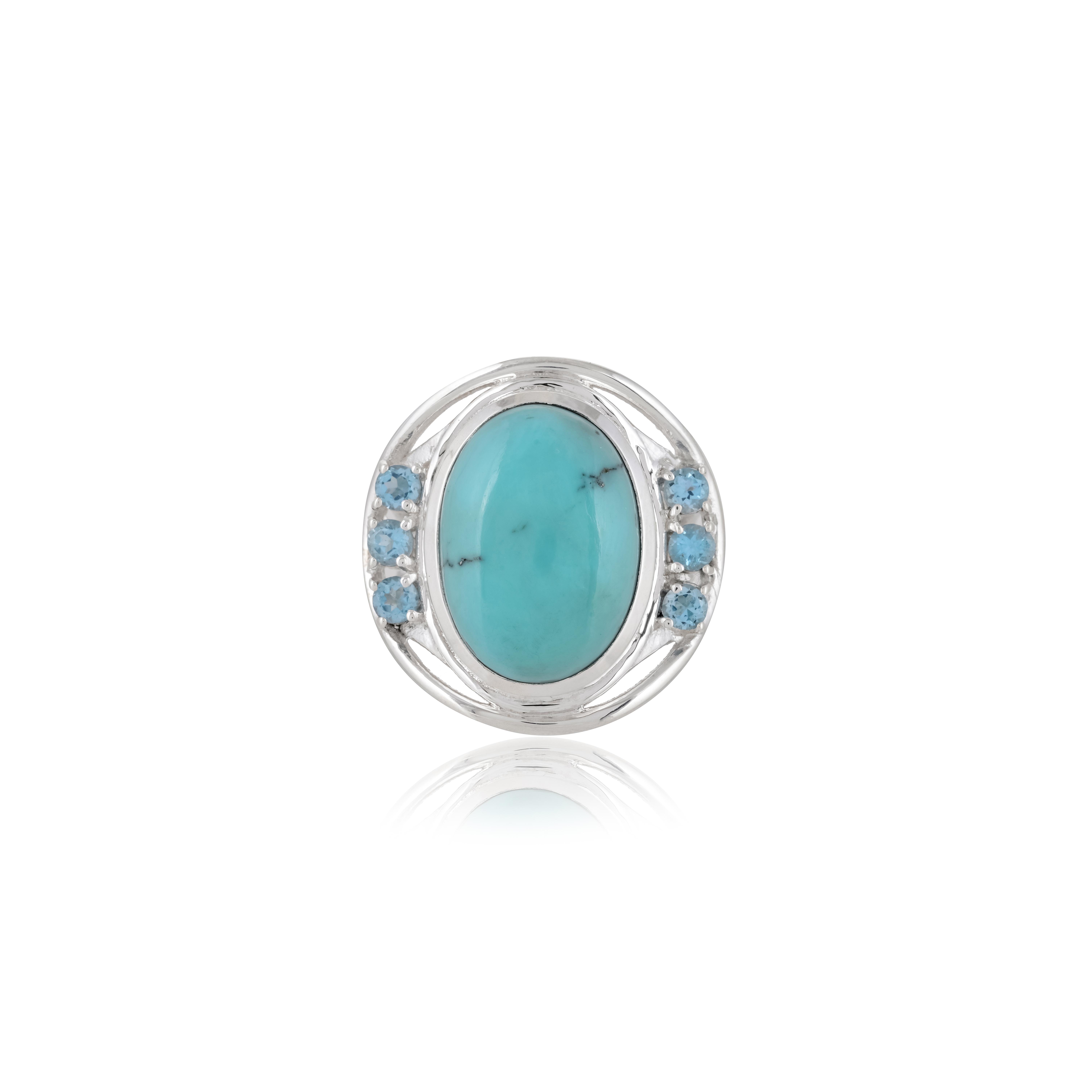 

Бірюзовий та Швейцарський Блакитний Топаз Срібний Кільце-Заява – Елегантний Ручної Роботи Ювелірний Подарунок, Красиве блакитне кільце для неї, Жіночий Ювелірний Подарунок US 12.5