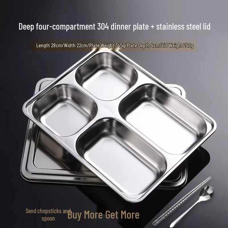 Food Grade 304 Stainless Steel Multi-Compartment Meal Tray