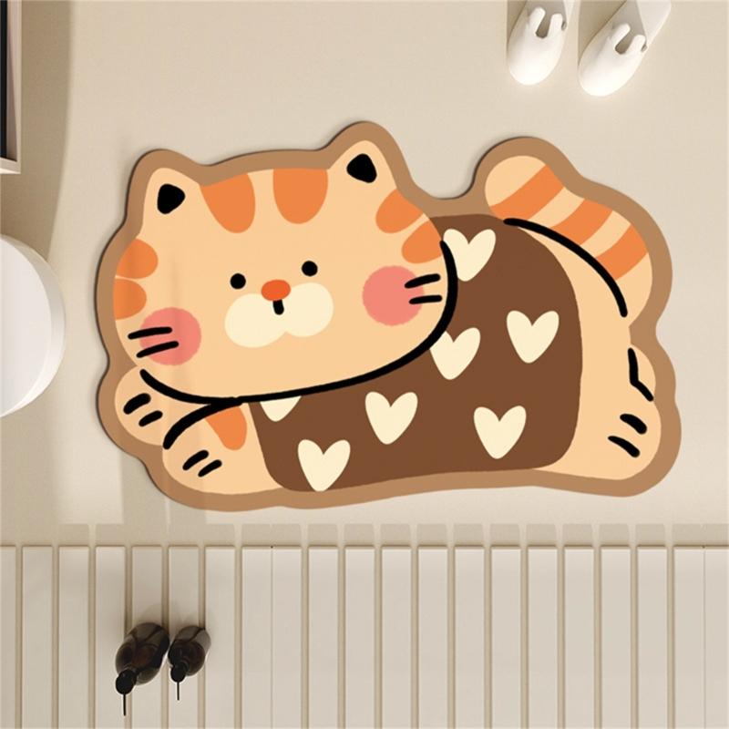Doormat Decorative Kitten Shape Bath Mat Quick Dry Technology Anti Slip Base For Bathroom Floor Protection