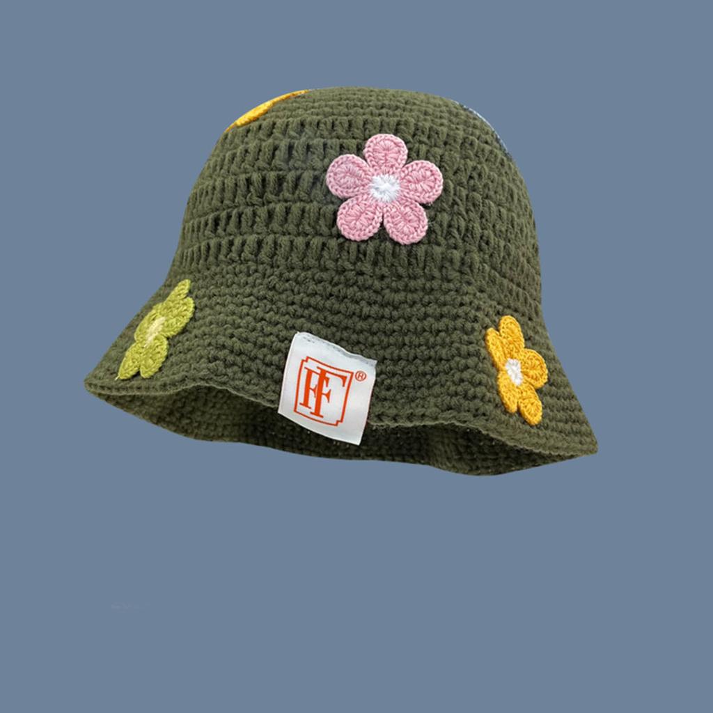 Hook Flower Colorful Gradient knittingWoolen Hat Women's Autumn and Winter Cute Handmade Plush Hat Knitted Fisherman Bucket Hats