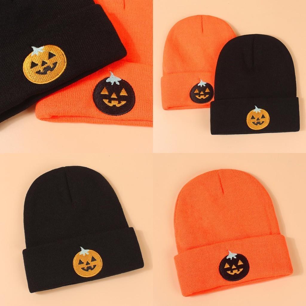 2023 New Halloween Hat Winter Ins Knitted Wool Hat Pumpkin Ghost Face Hat Female