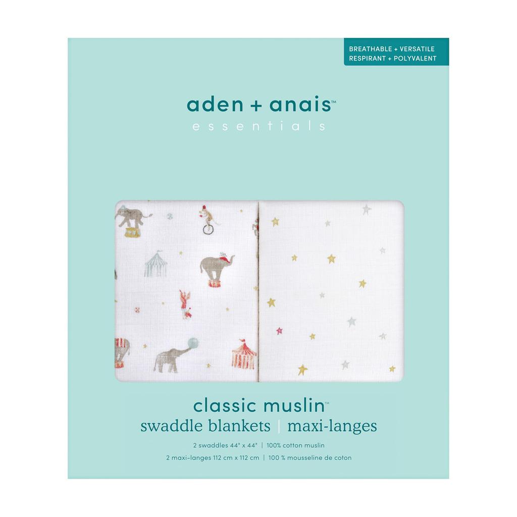 Aden Anais Essentials Swaddle 2 Elephant Circus Baby Swaddles SWADAEESWC20034 + (2 Pieces)