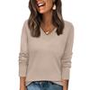 Women's Fashionable Casual V Neck Solid Color Long Sleeve Top