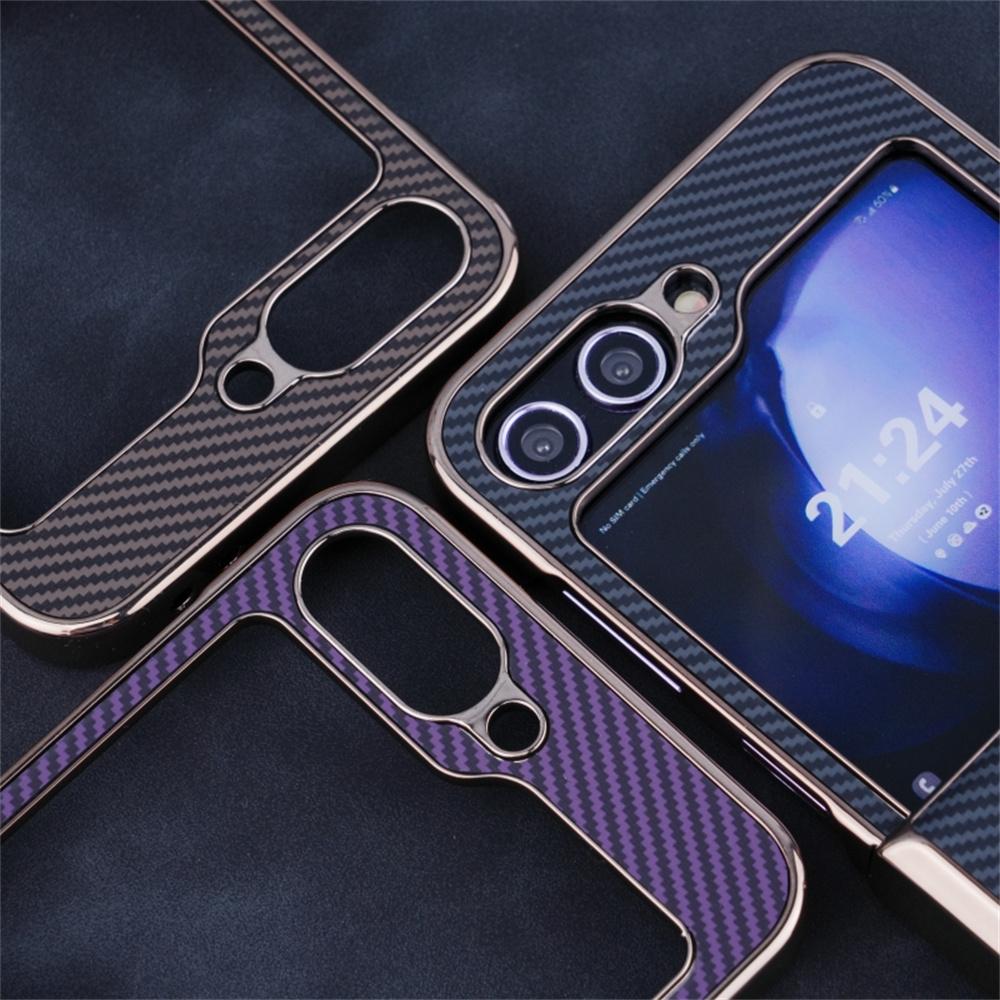 For Samsung Galaxy Z Flip7 FE 5G/Z Flip6 5G Magnetic Case Hinge Protection Carbon Fiber Texture Leather+PC Phone Cover