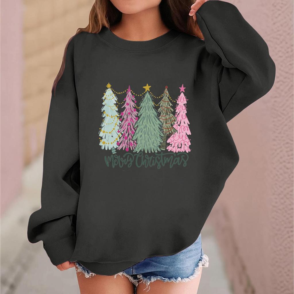 Children's Fashionable Casual Long-sleeved Loose Christmas Print Pullover Sweatshirt