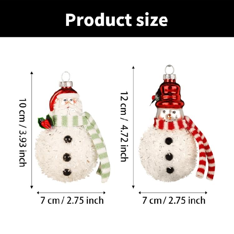 2 Pieces Glass Santa and Snowman Baubles Christmas Tree Hanging Ornament Seasonal Home Decoration for Window Door