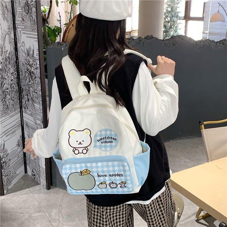 Schoolbag Apple Bear College Style School Bag Girls High School Junior High School Girls Large Capacity Backpack Lightweight Travel Student Small