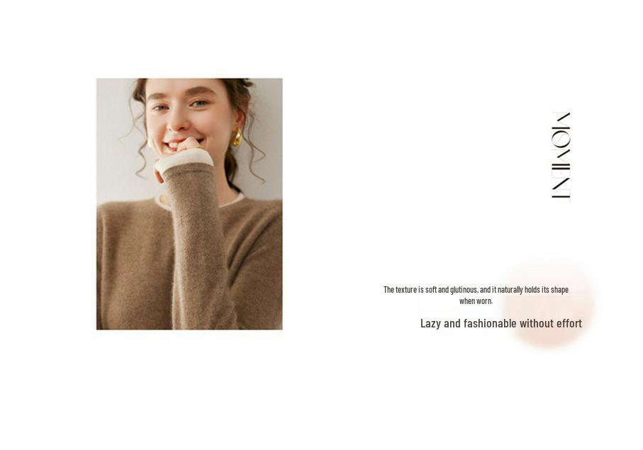 Korean Style Cashmere Color-Block Double-Layer Knit Sweater: Women's Autumn/Winter Loose Round Neck Pullover.