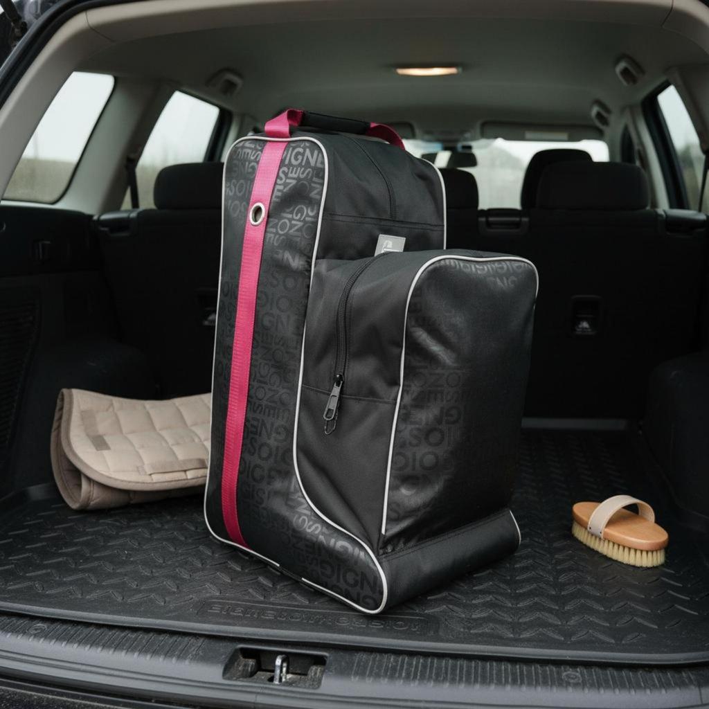 Equestrian Boot Bag Black Upright Storage Patterned Textile for Equestrians, Riders