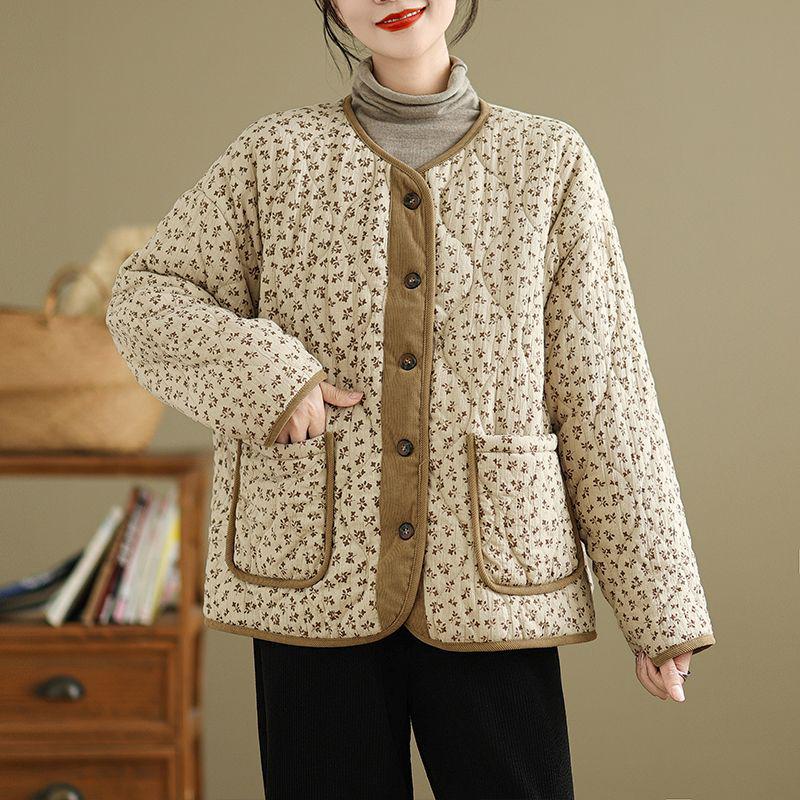 

Women s Retro Floral Quilted Winter Jacket - Lightweight, Warm, Thick, Cotton-Padded Outerwear M (Recommended for 45-60kg)