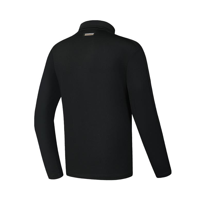 Fila Golf Series Logo Design Versatile Knitted Long Sleeve Polo Shirt Men Tops Deep-Black A11M515204F-BK