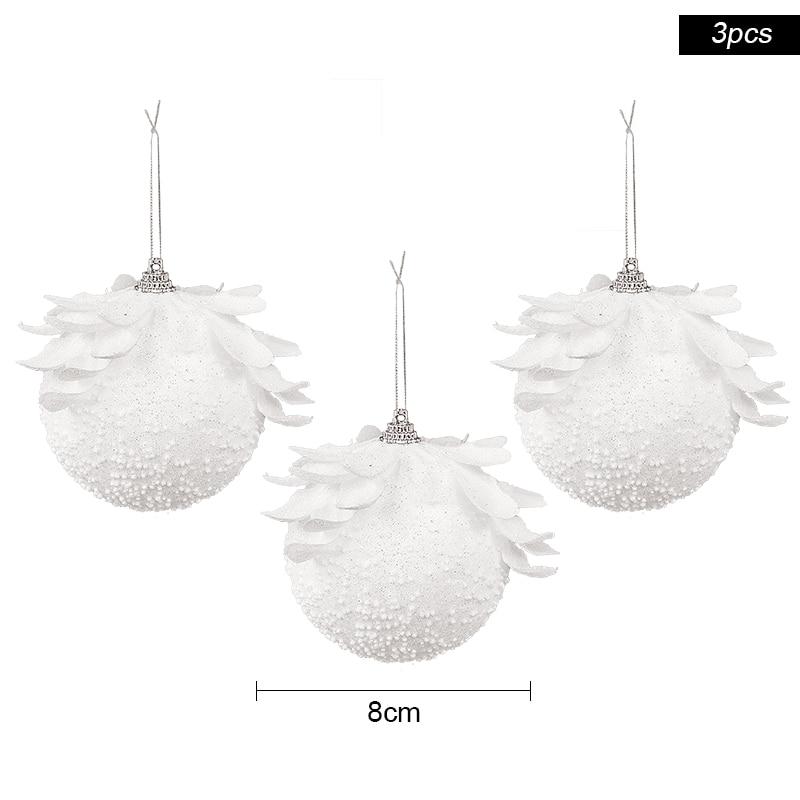 

3 шт./комплект Біла ялинкова куля 8 см. Різдвяна ялинка, підвісна підвіска, квіткова піна, снігова куля, різдвяні прикраси для дому LXY
