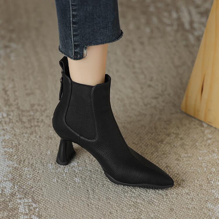 Móda Nový Podzim Zima Dámské Boty Hovězí Kůže Krátké Boty Módní Špičaté Boty pro Ženy Vysoké Podpatky Dámská Obuv Chelsea Boty