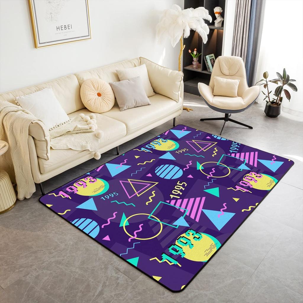 Memphis Area Rug, Hipster Retro Doormat, 80s 90s Hip Hop Funky Colorful Pop Art Inspired Carpet for Playroom Geometric Floor Mat