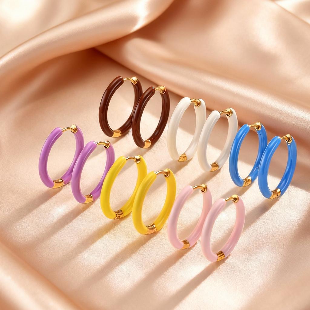 Colorful Enamel Hoop Earrings for Women Girls, Stainless Steel Small Circle Huggie Earrings, Fashion Piercing Ear Jewelry Gift