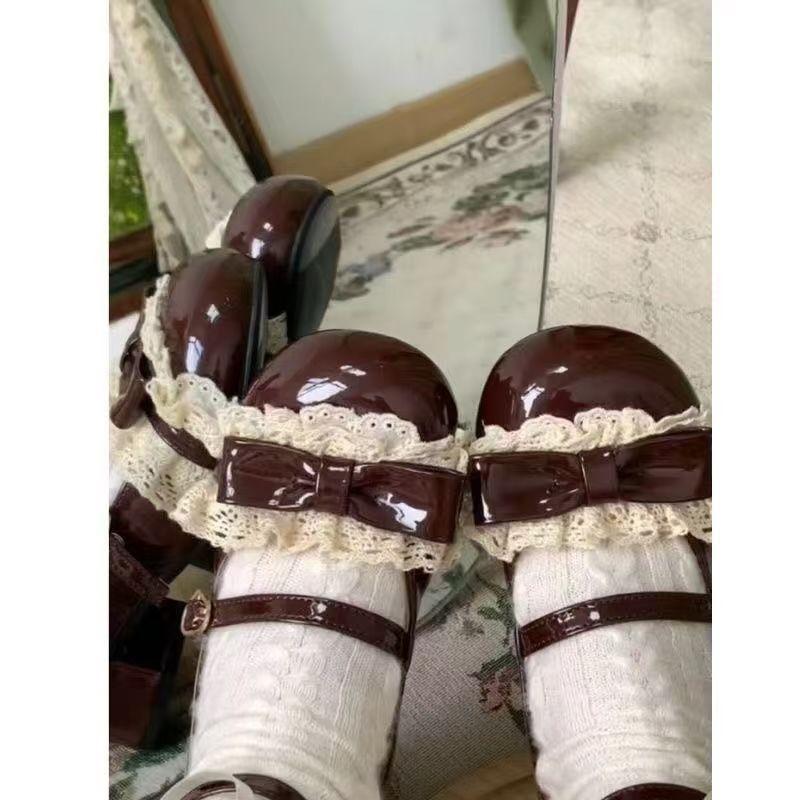Sweet Bow Lolita Versatile Cute Sweet Cool Mary Round Head Single Shoes Leather Shoes Shallow Mouth 2025 New