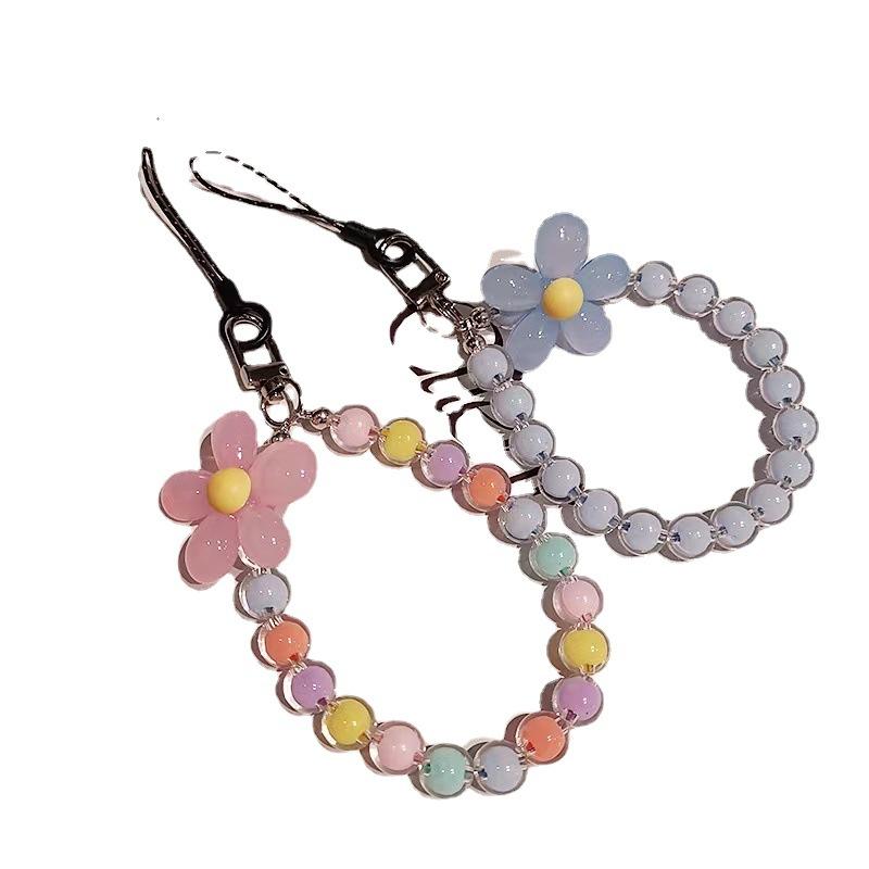 1PC Macaron Color Bead Mobile Phone Lanyard, Japanese and Korean Ins Wind Handmade Beaded Flower Mobile Phone Chain, Wrist Rope