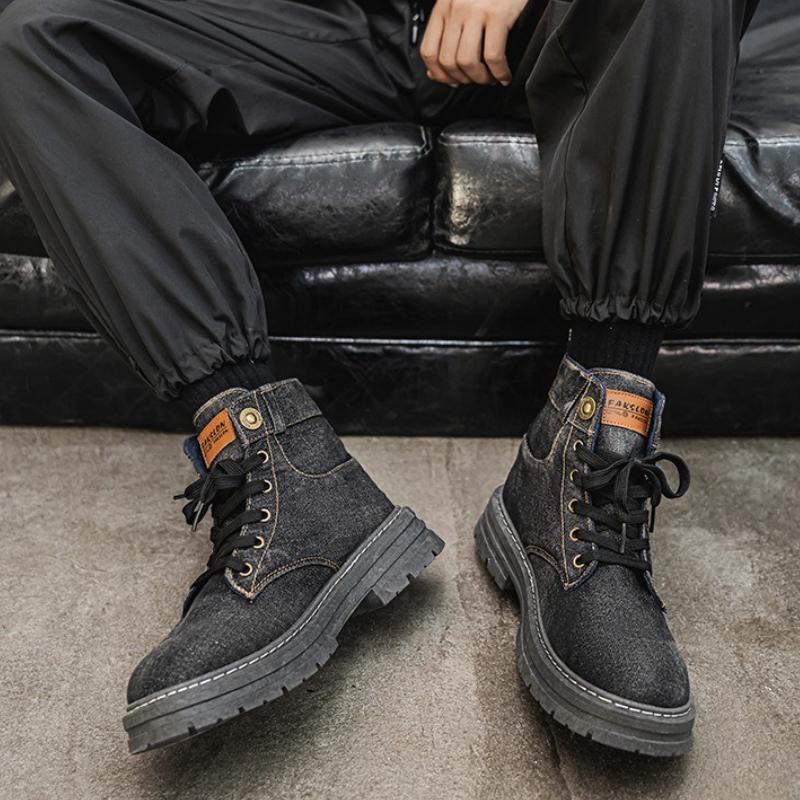 Luxuriöse Herren-Denim-Stiefel Schnürstiefeletten für Herren Verschleißfest Übergröße 39-48 Outdoor-Wanderschuhe Neue Herrenstiefel